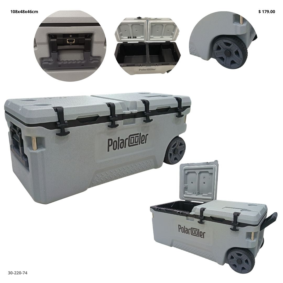 HIELERA C/RUEDAS GRIS CLARO 120L