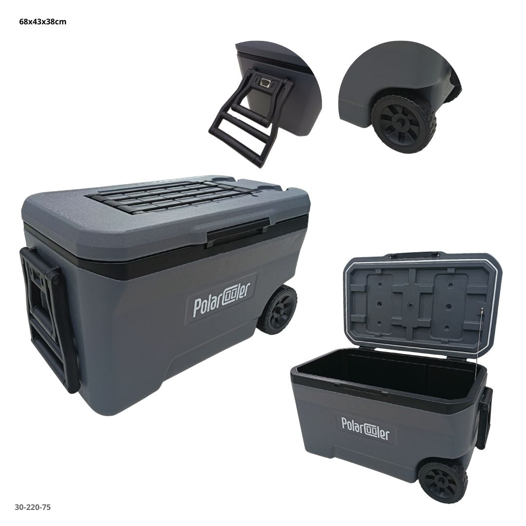 HIELERA C/RUEDAS GRIS OSURO 67L