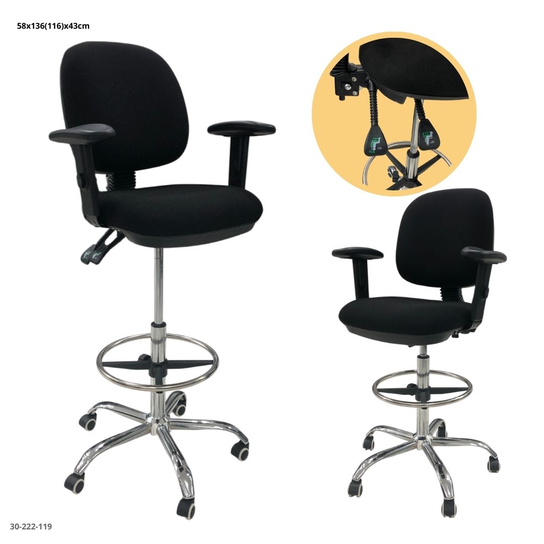 SILLA DE OFICINA ALTA NEGRA TELA CUERINA CON AJUSTE DE INCLINACION