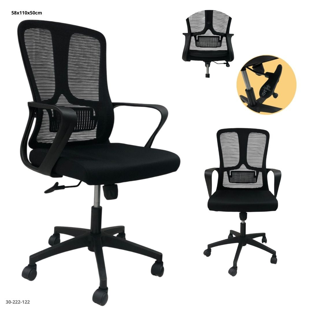 SILLA DE OFICINA NEGRA SIN REPOSA CABEZA