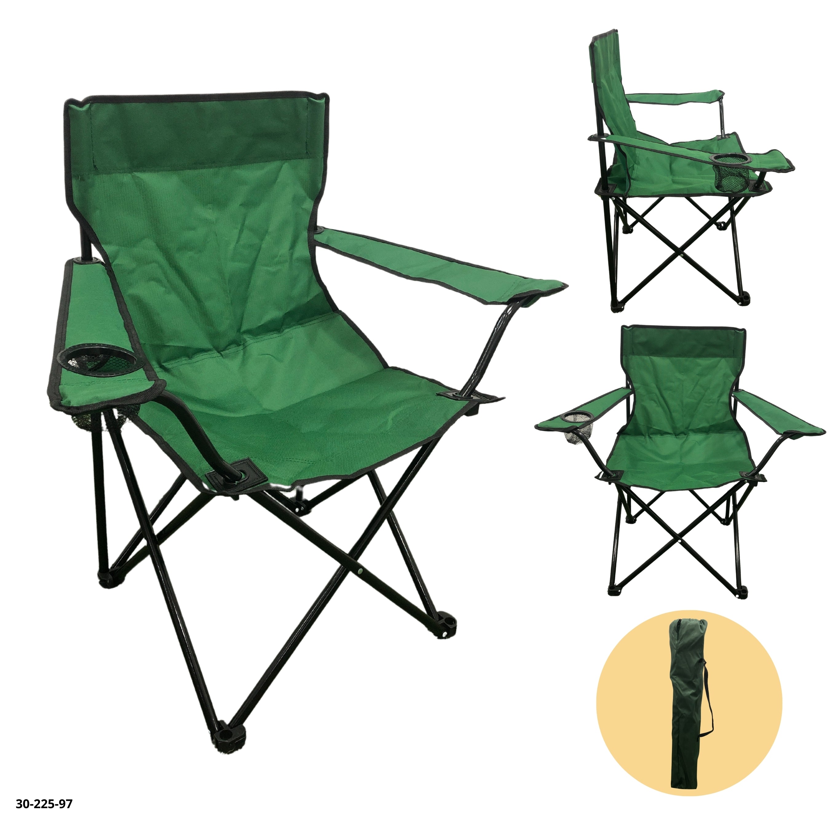 Silla de camping verde con bolso