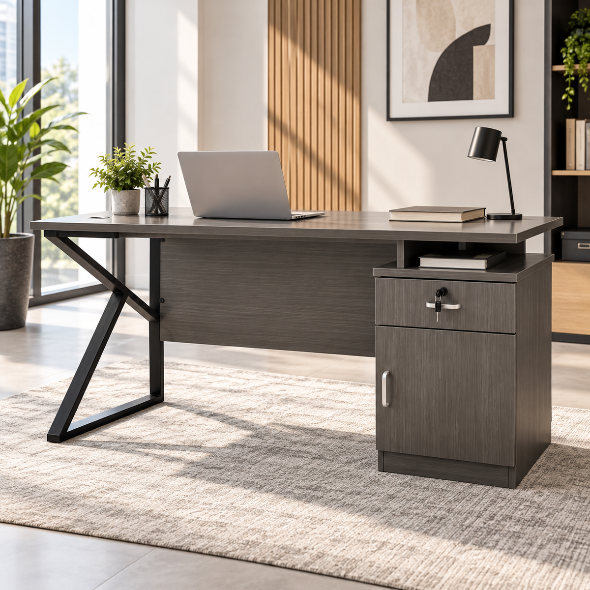 Escritorio de Oficina Patas Metálicas con Gabinete 1 Gaveta 120x60x75 cm en ambiente