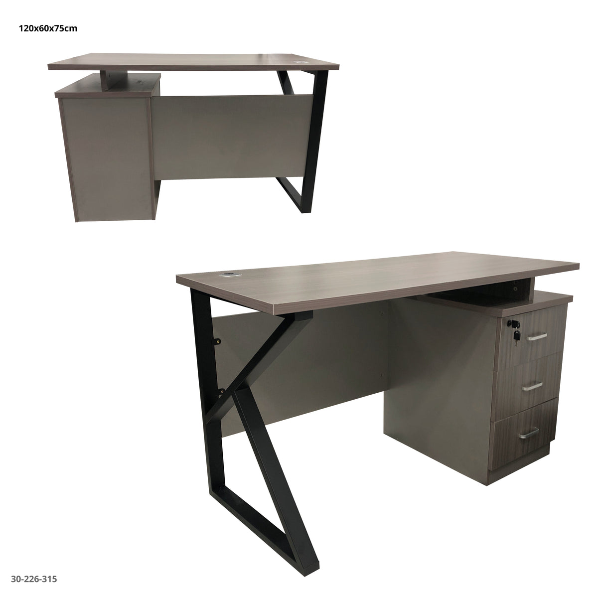 Escritorio de Oficina Patas Metálicas con Gabinete 3 Gavetas 120x60x75 cm Gris Claro - Ref. 30-226-315