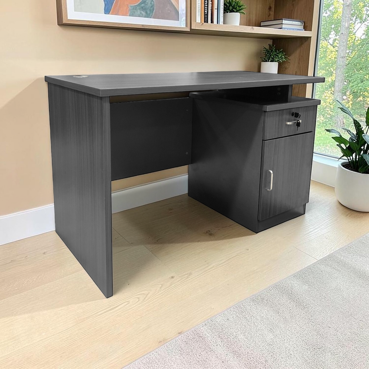 Escritorio de Oficina con Gabinete 1 Gaveta 120x60x75 cm Gris Oscuro en ambiente