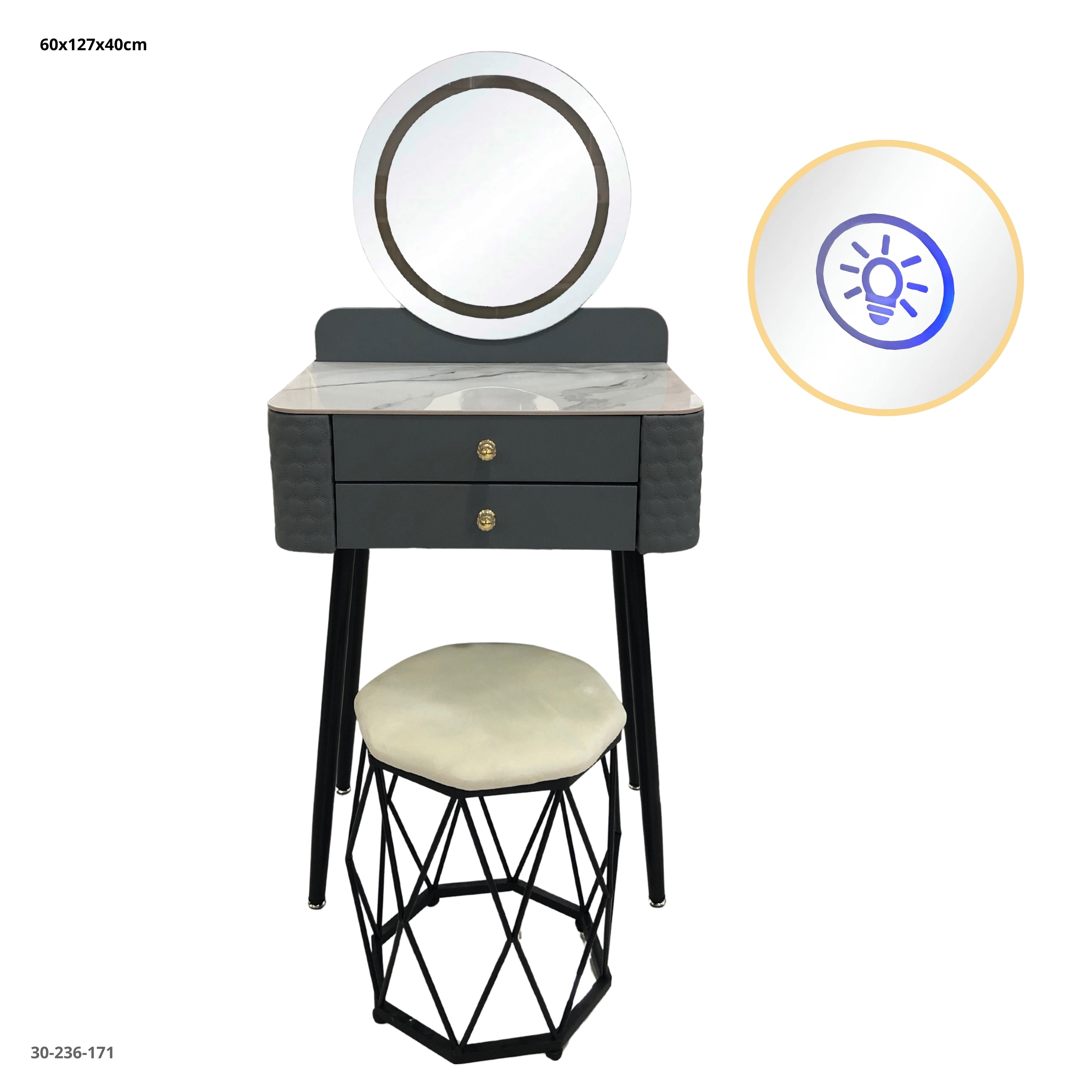 VANITY CON ESPEJO/LUZ Y TABURETE 60*40CM