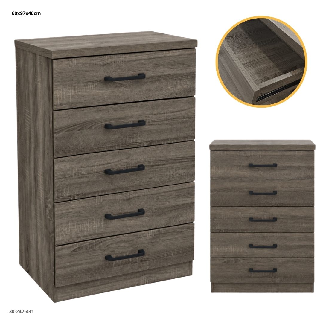Dark Sonoma 5-Drawer Dresser 60x40x97 cm DP805