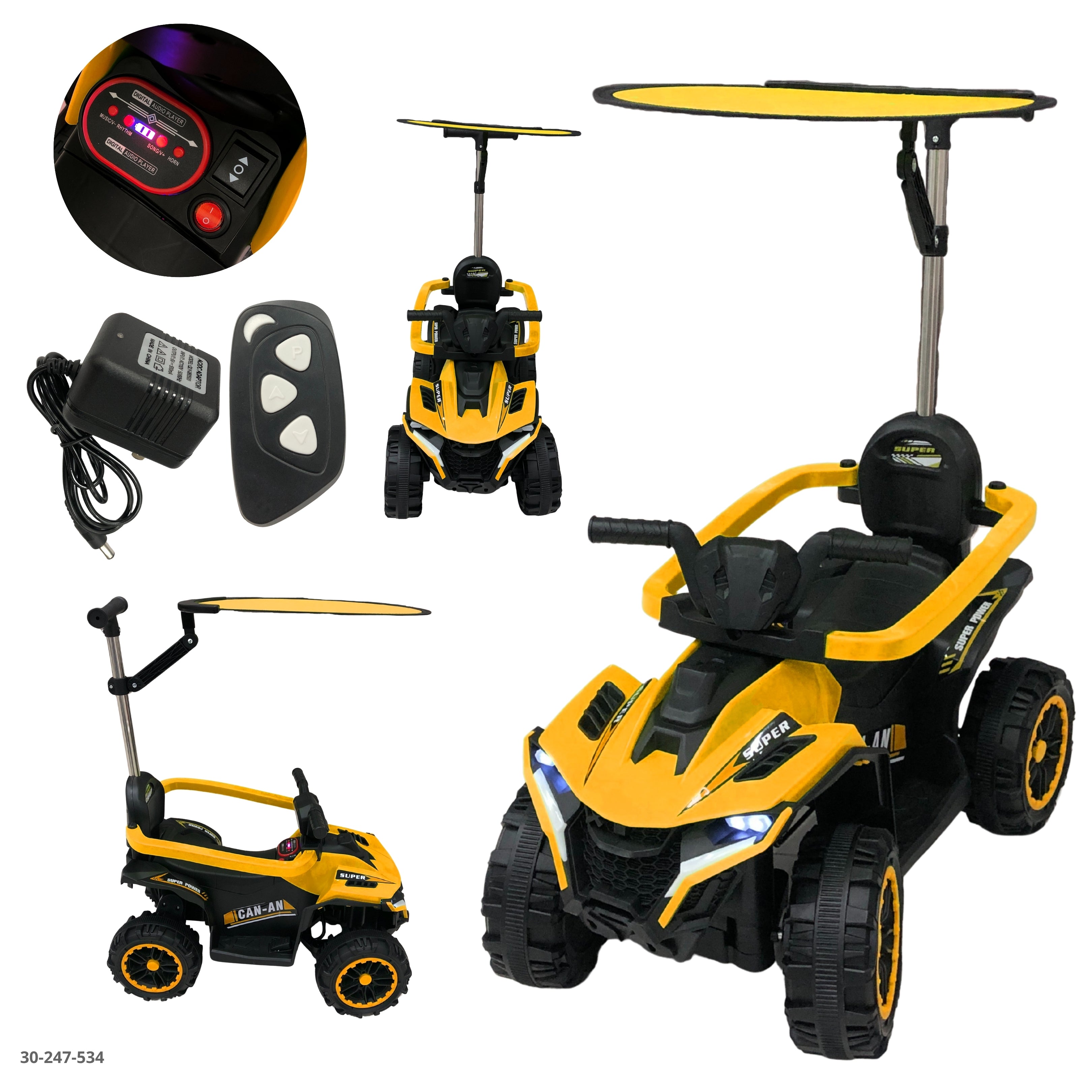 MOTO AMARILLA  CON TECHO PARA NIÑOS