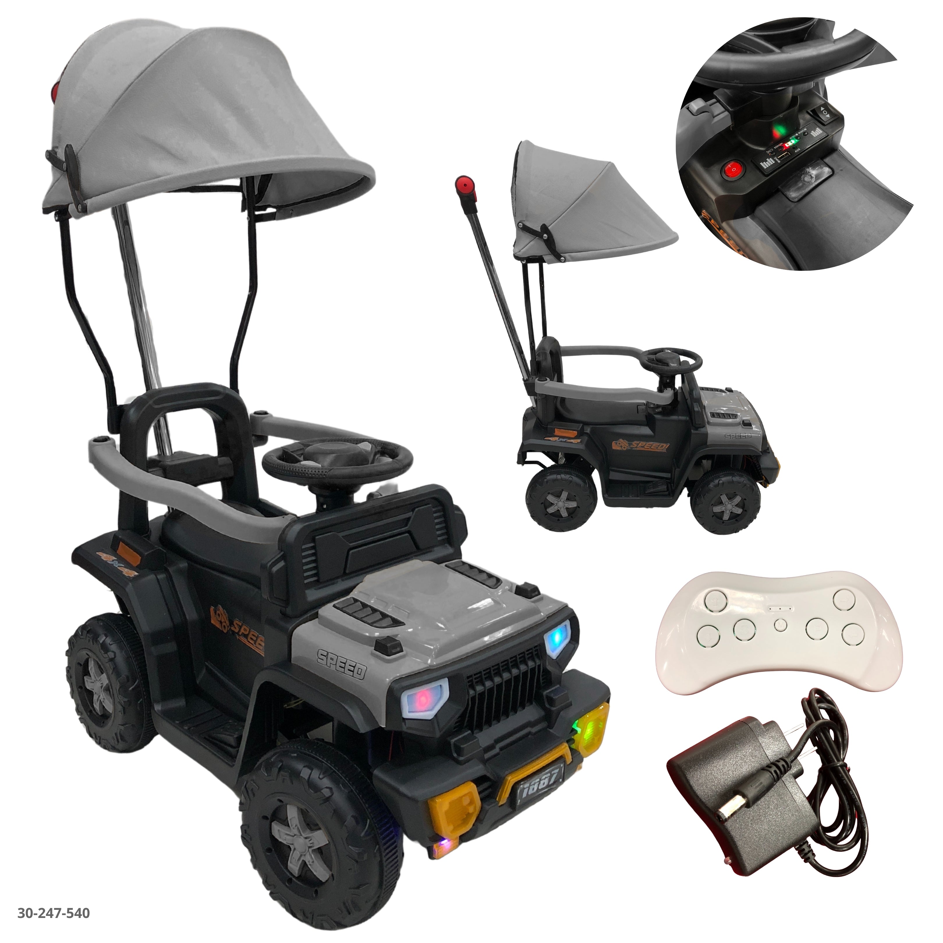 Carro tipo Jeep gris con techo para niños 30-247-540