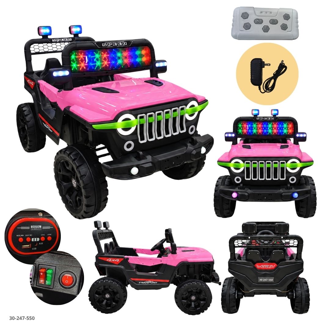 Jeep Eléctrico para Niños con Barra de Luces LED Rosado - Ref. 30-247-550