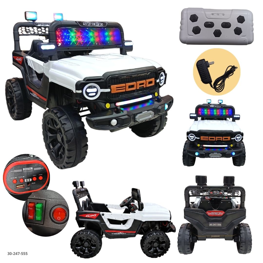 Jeep Eléctrico para Niños con Parrilla Iluminada EDRD Blanco - Ref. 30-247-555