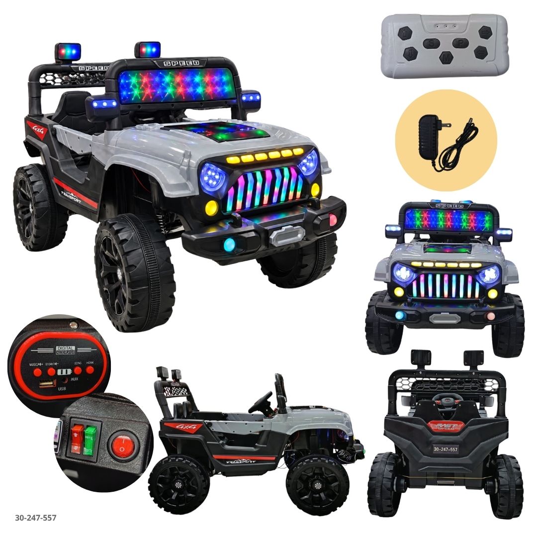 Jeep Eléctrico para Niños con Faros Redondos LED Gris - Ref. 30-247-557