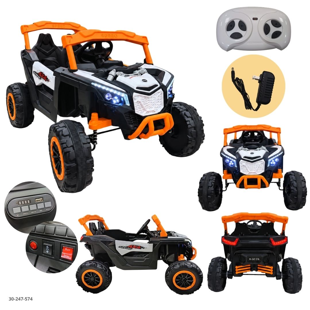 Buggy UTV Eléctrico Doble para Niños con Barra Antivuelco Naranja - Ref. 30-247-574