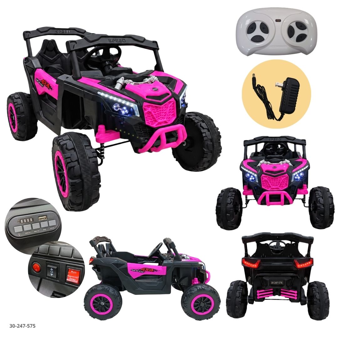 Buggy UTV Eléctrico Doble para Niños con Barra Antivuelco Rosado - Ref. 30-247-575