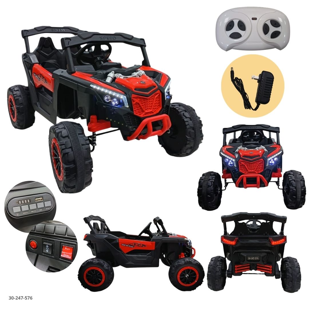Buggy UTV Eléctrico Doble para Niños con Barra Antivuelco Rojo - Ref. 30-247-576