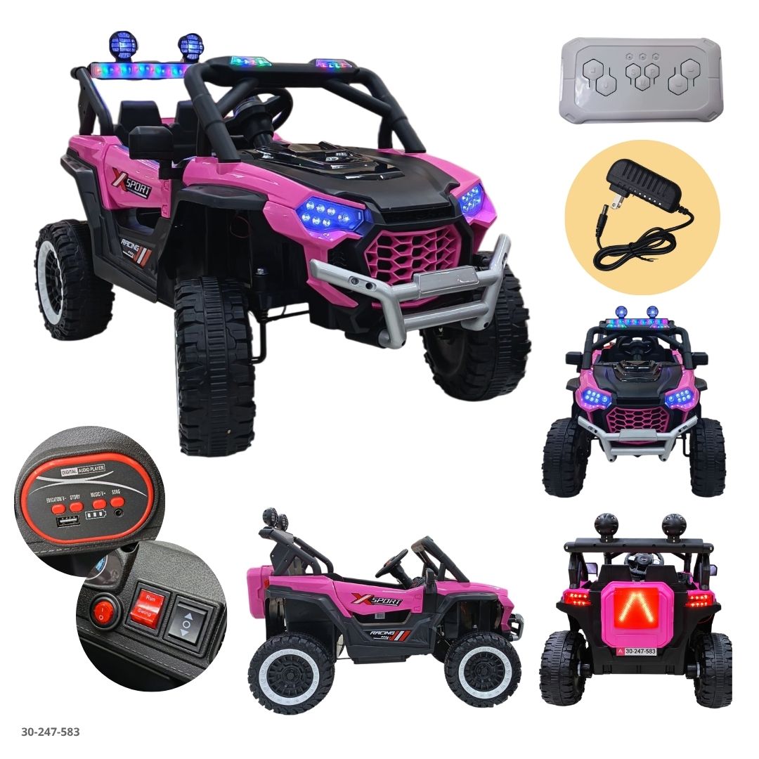 Buggy UTV Eléctrico para Niños con Luces Frontales Rosado - Ref. 30-247-583