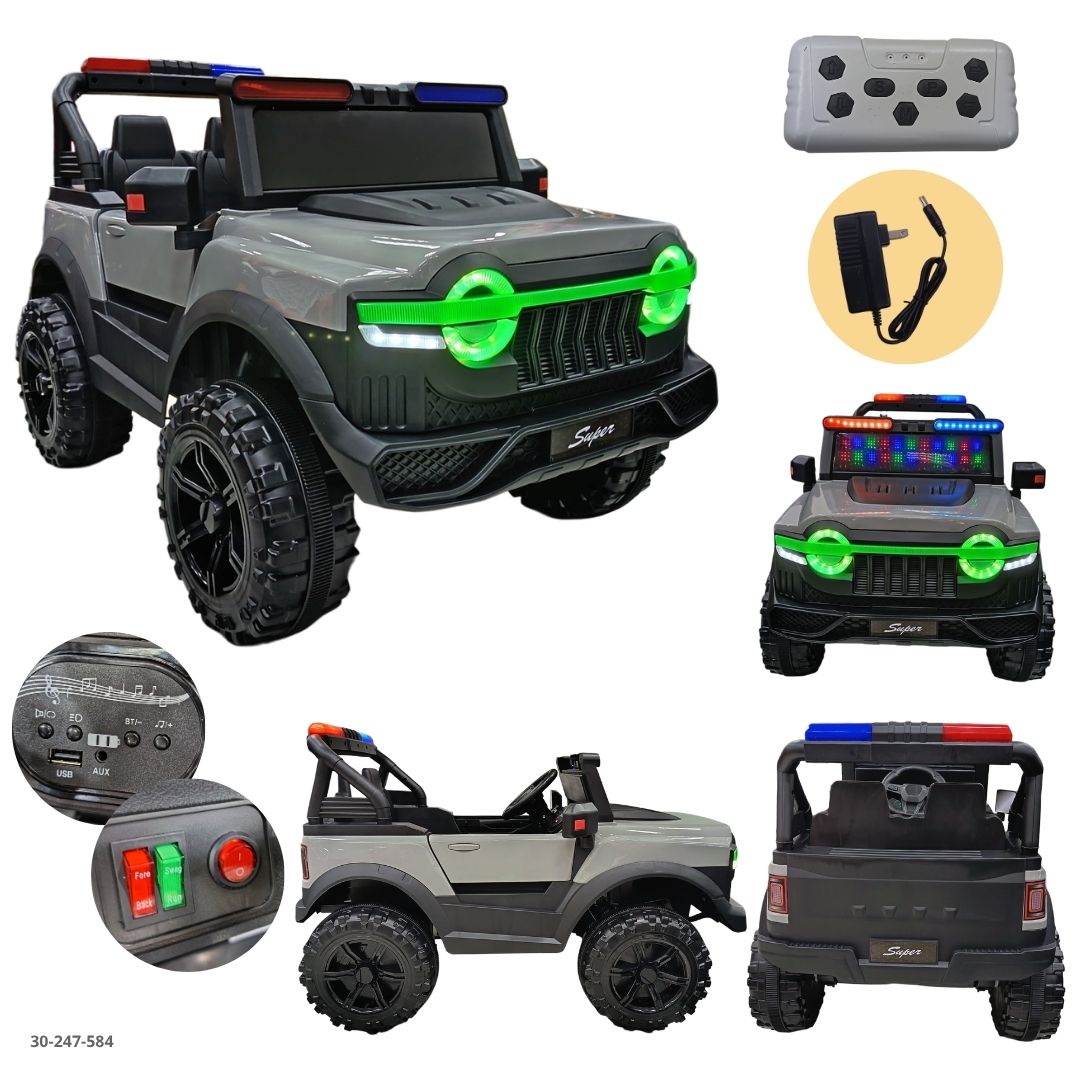 Jeep Eléctrico para Niños con Faros LED Verdes Gris - Ref. 30-247-584