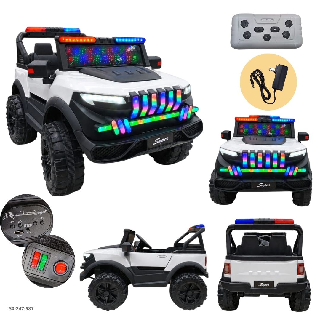 Jeep Eléctrico para Niños con Parrilla LED Multicolor Blanco - Ref. 30-247-587