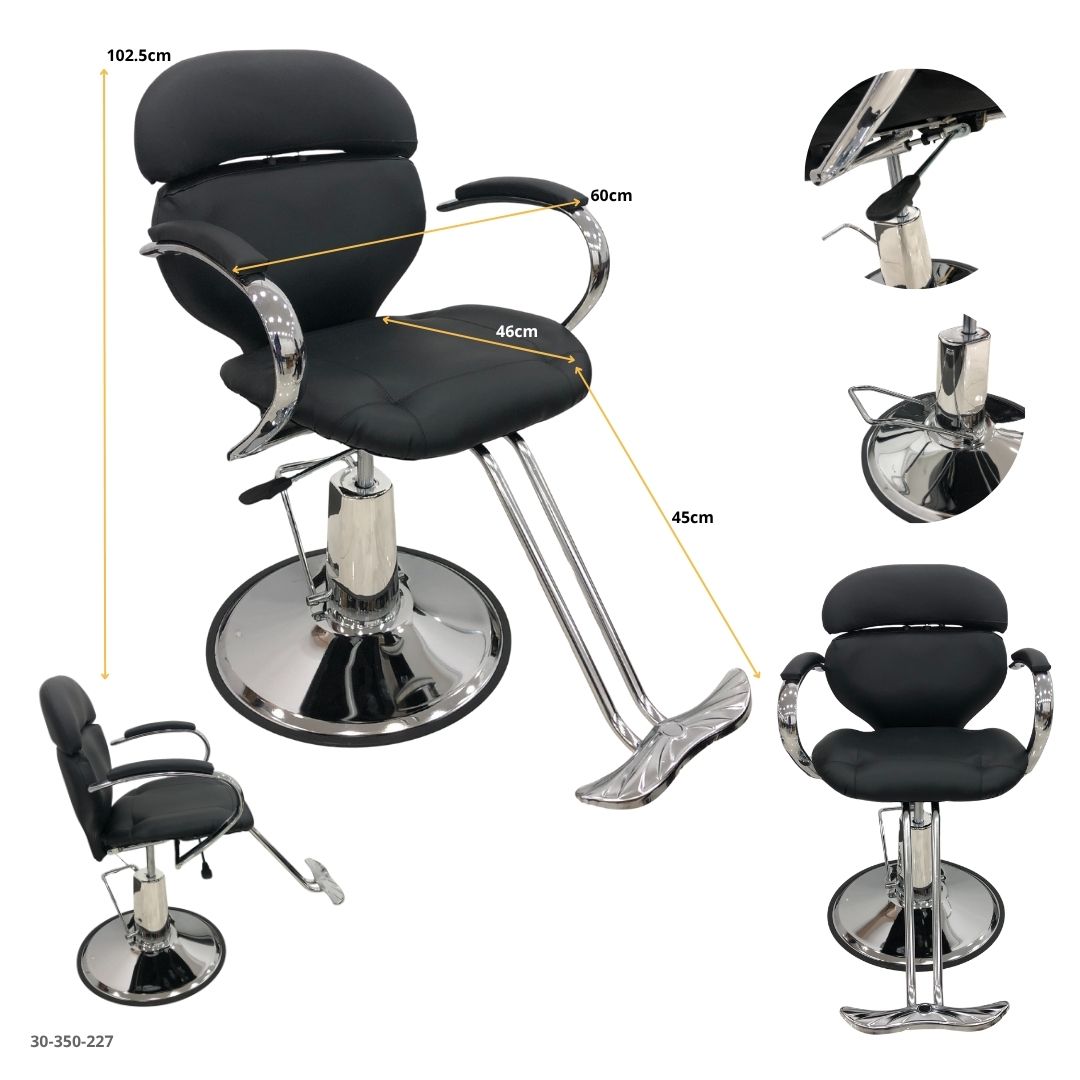 Silla de Peluquería Negra Modelo 5 - medidas y detalles (30-350-227)