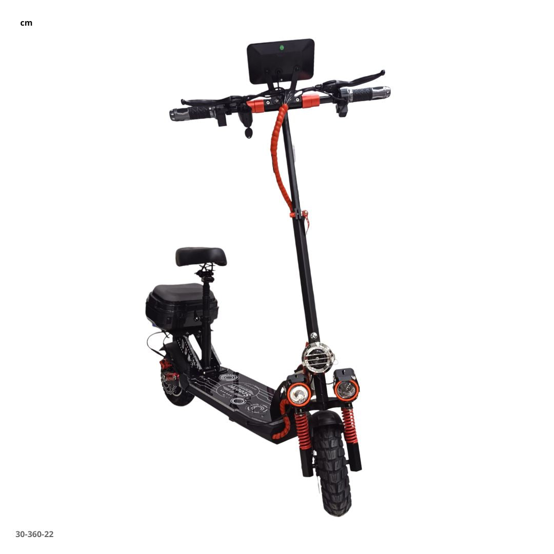 Scooter eléctrico todoterreno con asiento y maletero negro (30-360-22)