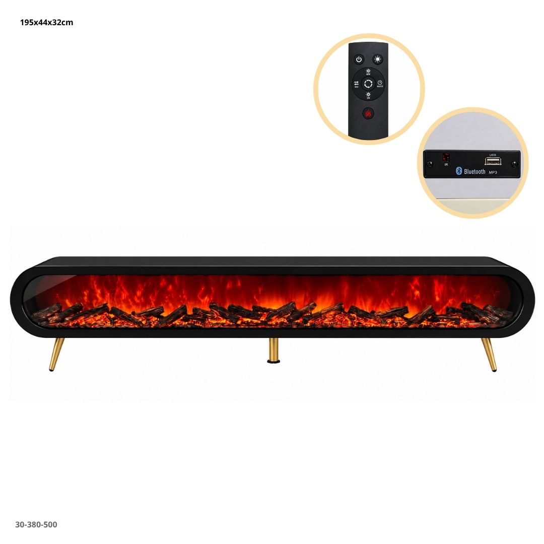 Mueble de TV con Chimenea Eléctrica y Bluetooth Negro - Ref. 30-380-500