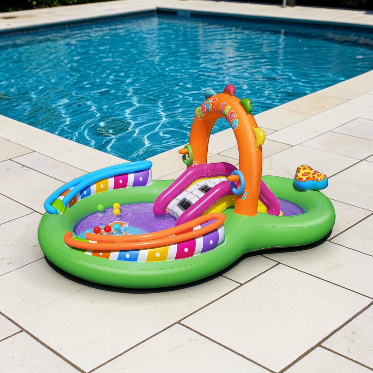 Piscina Inflable P/Bebes con Tobogan 295*190*137CM en ambiente
