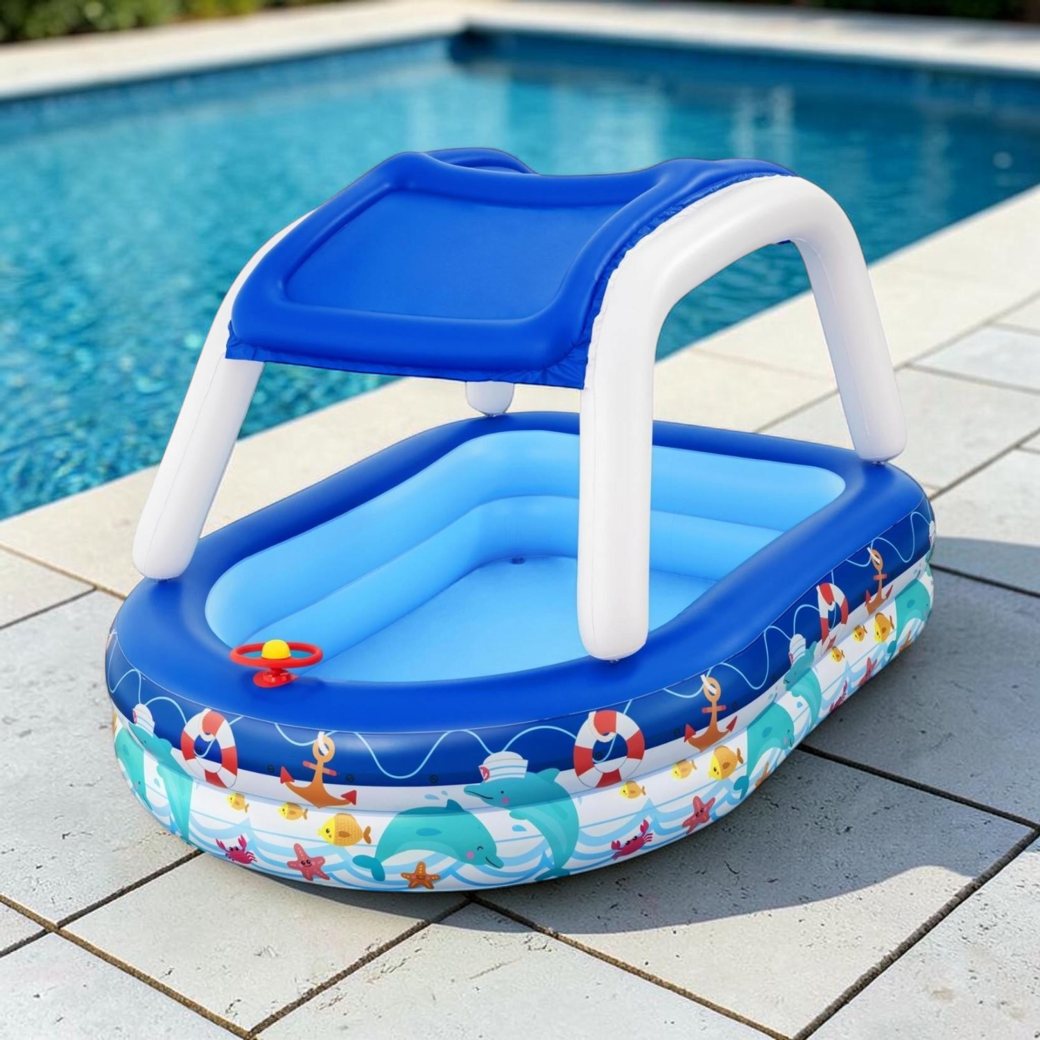Piscina Inflable para Bebes con Techo 213*155*132CM en ambiente