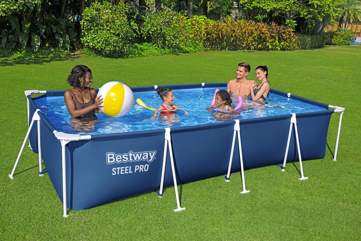 Piscina Bestway Steel Pro Rectangular 400x211x81 cm - en uso (32-56425)
