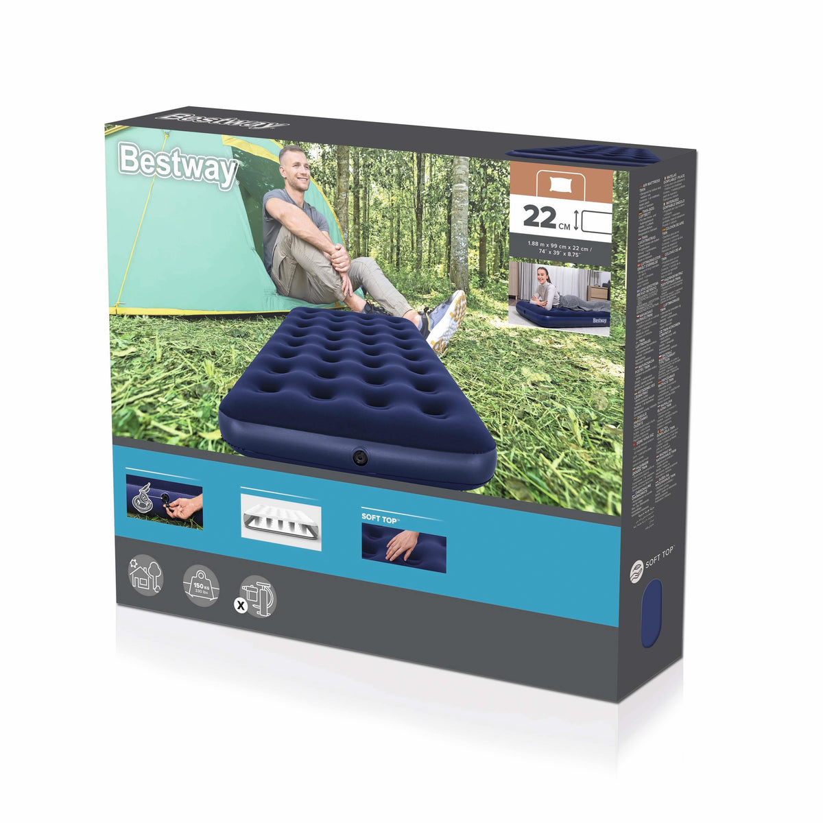 Colchón Inflable Bestway Afelpado Azul Twin - empaque (32-67001)
