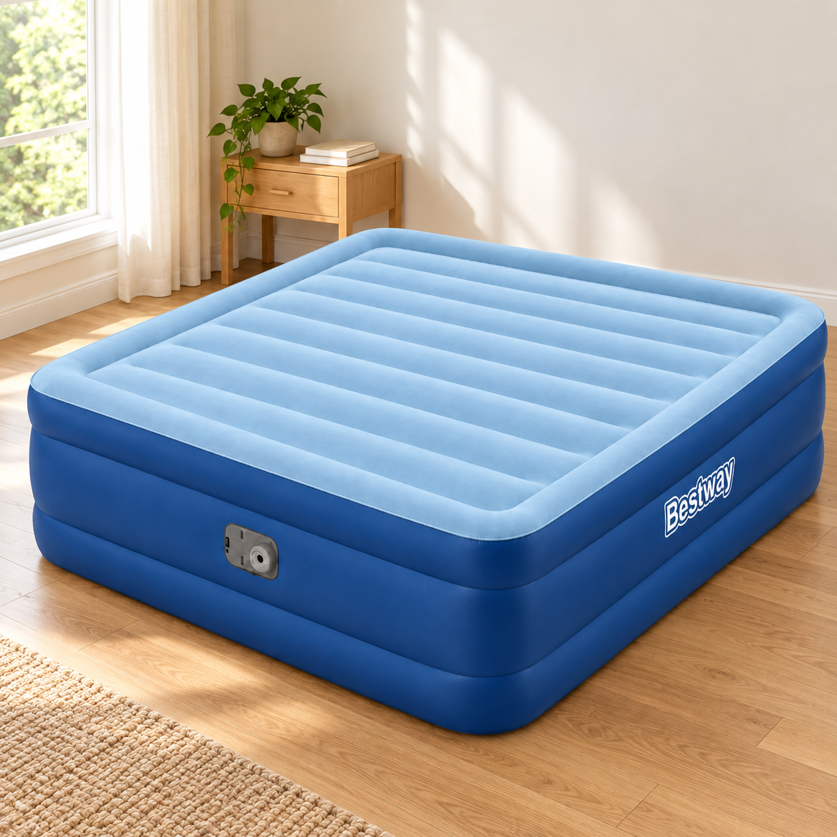 Colchón Inflable Bestway King 203 x 193 x 56 cm con Inflador Eléctrico en ambiente de habitación