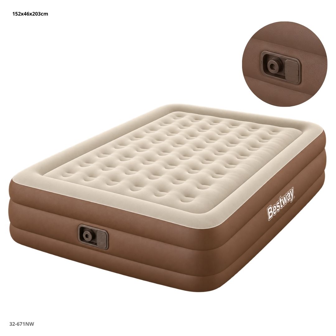 Colchón Inflable Bestway Queen 203 x 152 x 46 cm con Inflador Eléctrico Modelo 671NW - Ref. 32-671NW