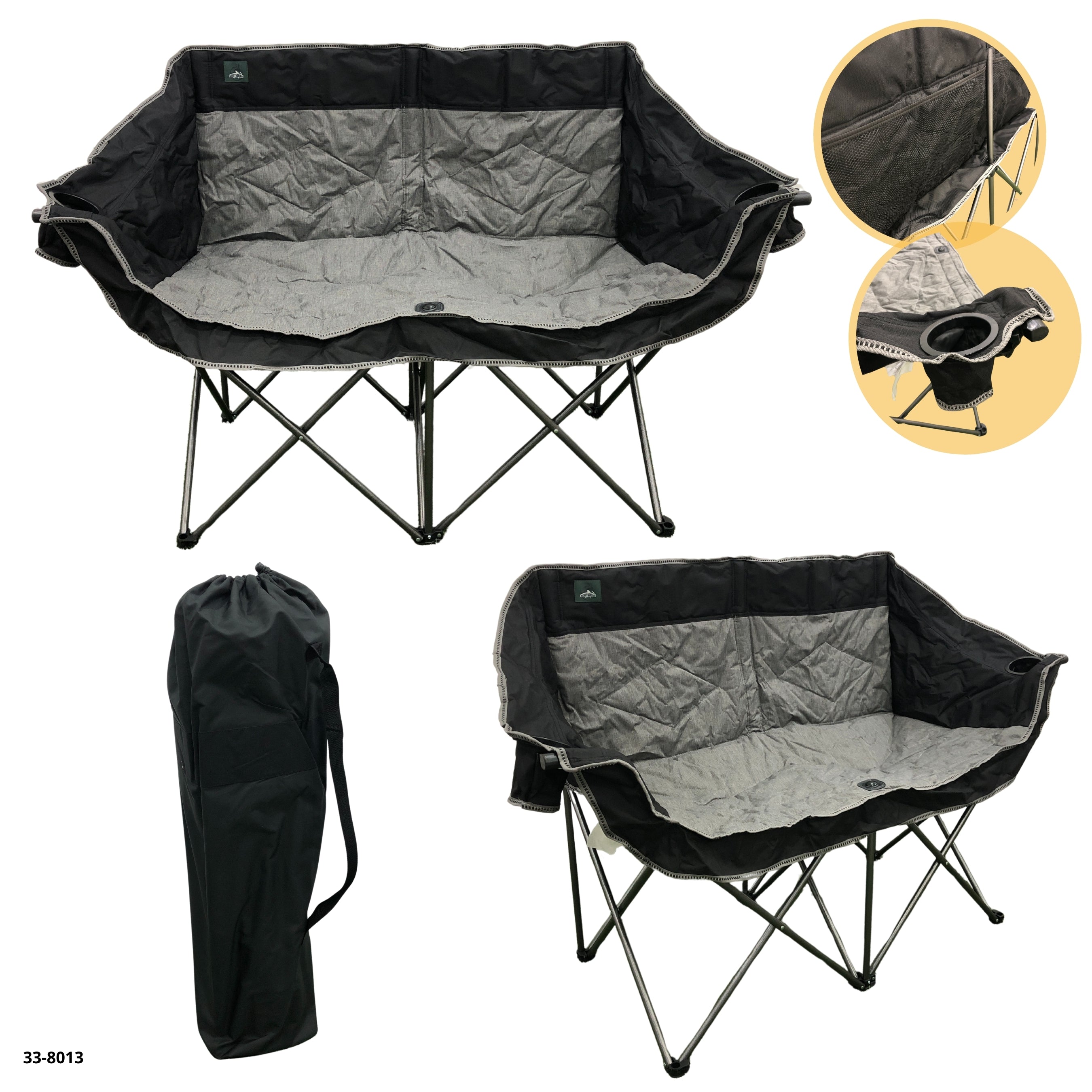 Silla camping doble negro/gris