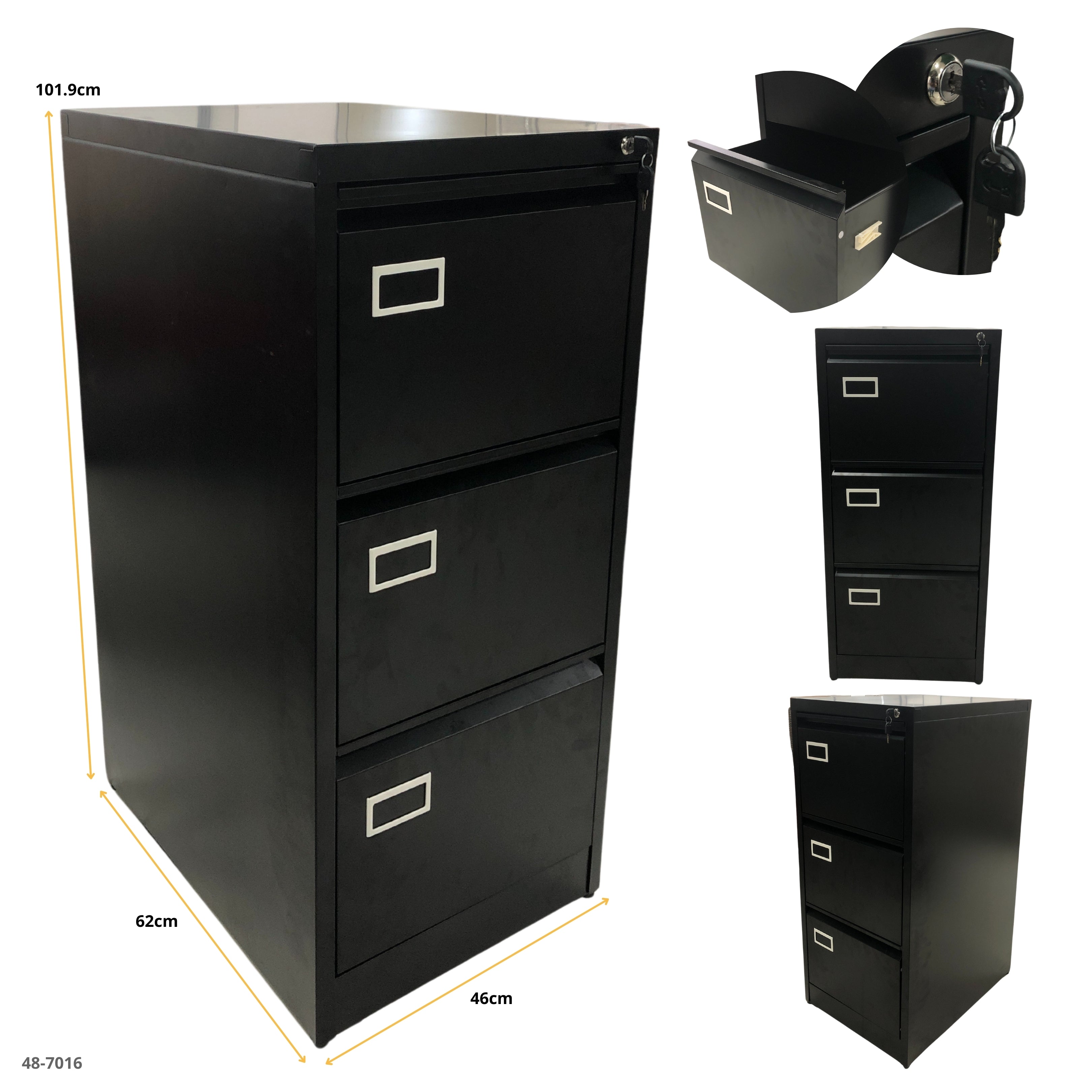 Archivador metalico 3 gavetas negro - 48-7016
