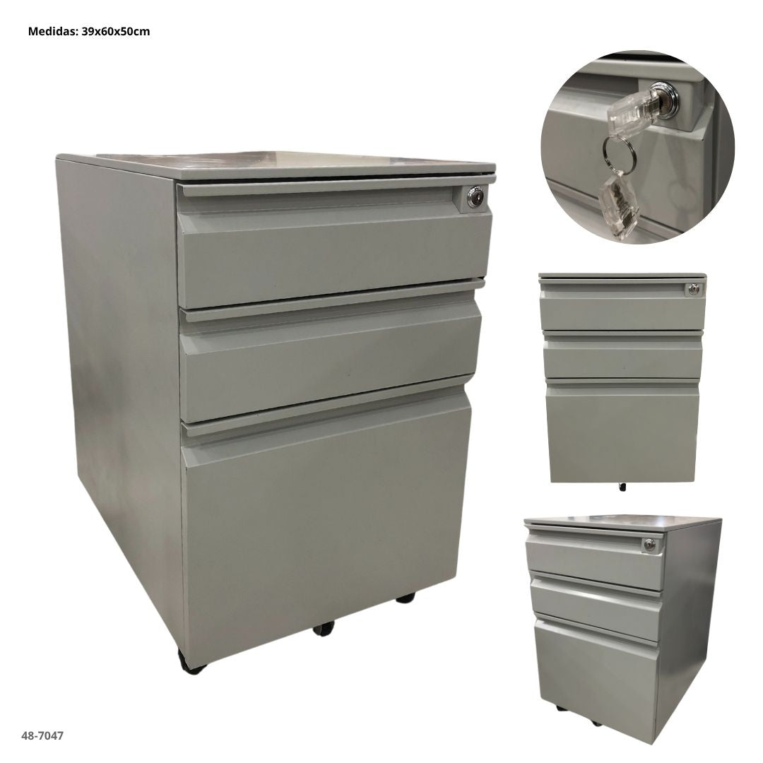 ARCHIVADOR METALICO 3 GAVETAS PEQUEÑO GRIS CLARO CON RUEDA 2