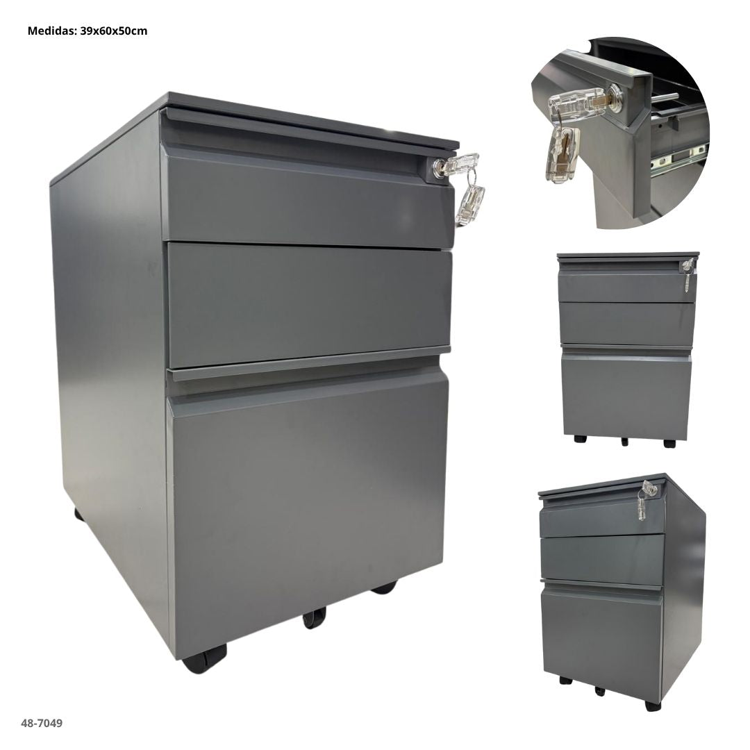 ARCHIVADOR METALICO 3 GAVETAS PEQUEÑO GRIS OSCURO CON RUEDA 1
