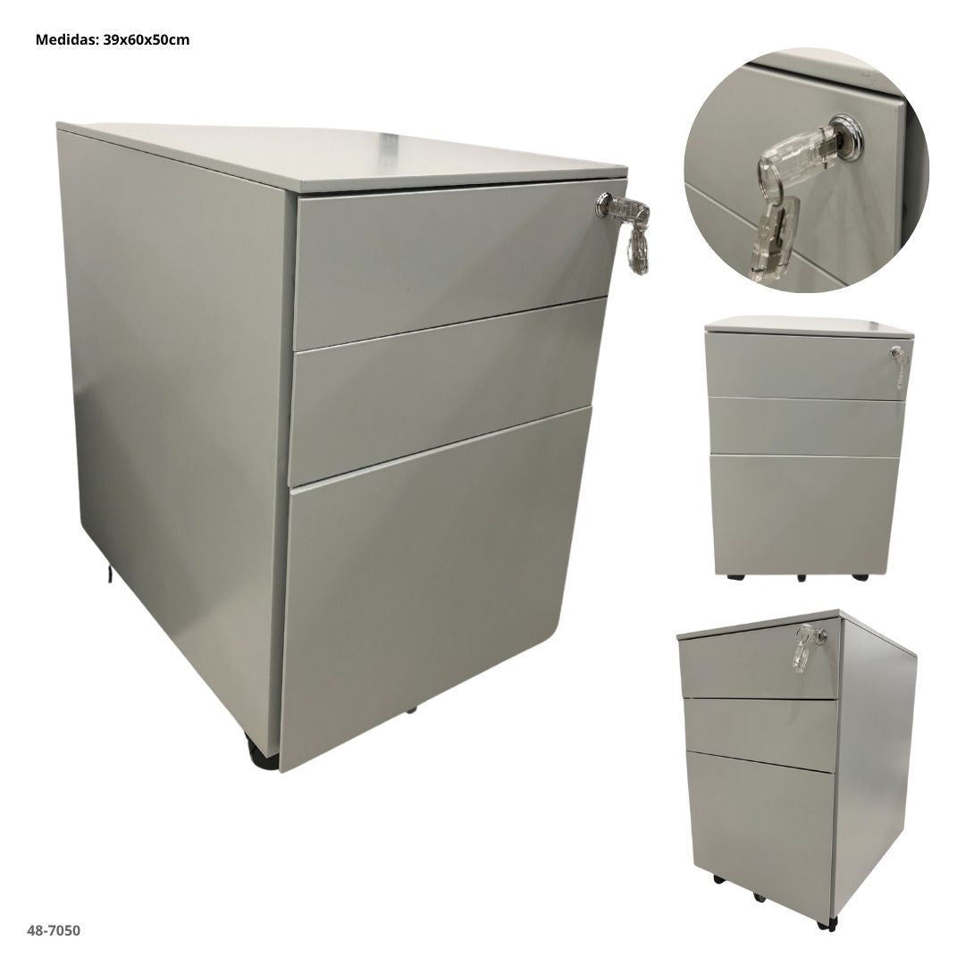 ARCHIVADOR METALICO 3 GAVETAS PEQUEÑO GRIS CLARO CON RUEDAS