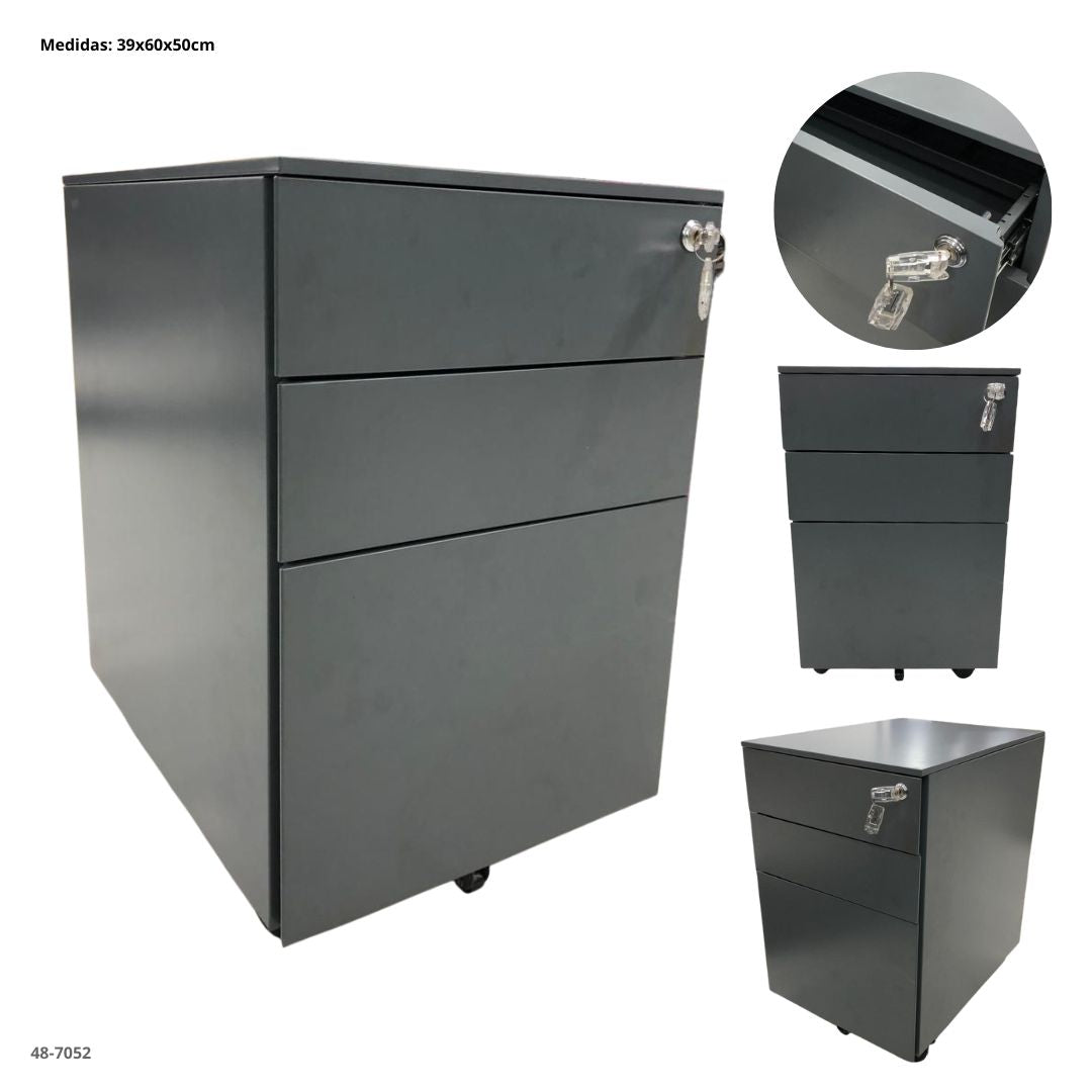 ARCHIVADOR METALICO 3 GAVETAS PEQUEÑO GRIS OSCURO CON RUEDAS