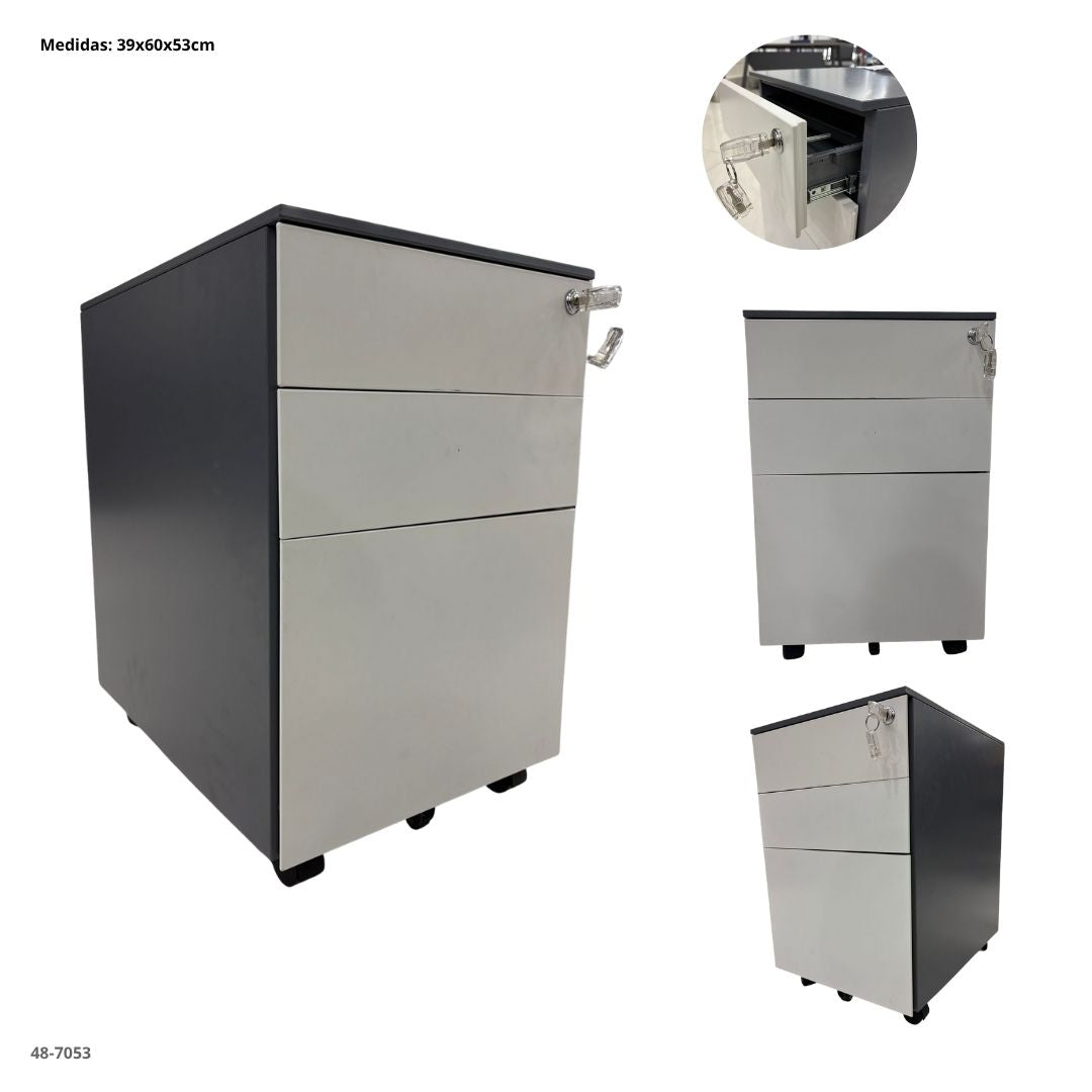 ARCHIVADOR METALICO 3 GAVETAS PEQUEÑO GRIS OSCURO/BLANCO CON RUEDAS