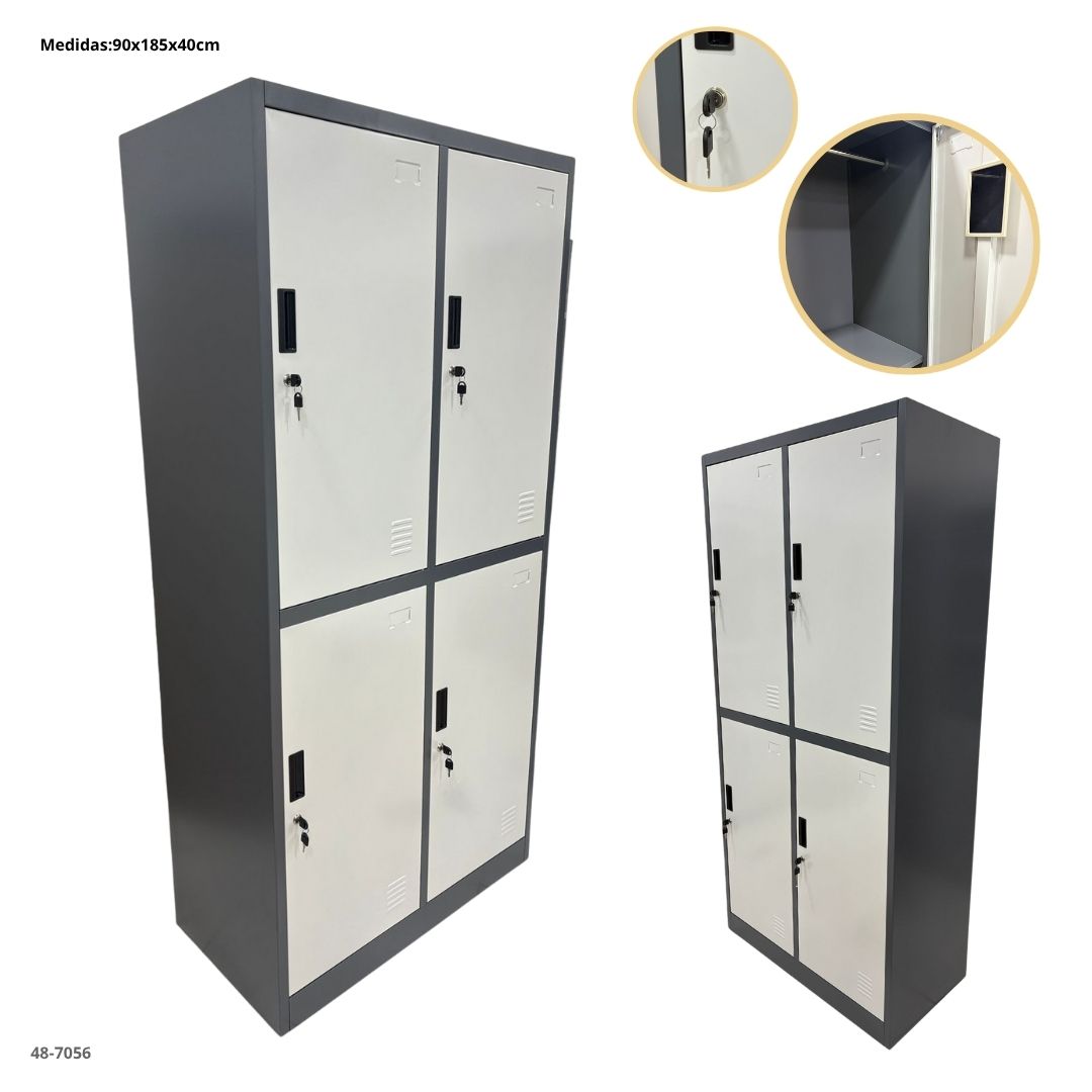 CASILLERO METALICO 4 PUERTAS GRIS OSCURO/BLANCO