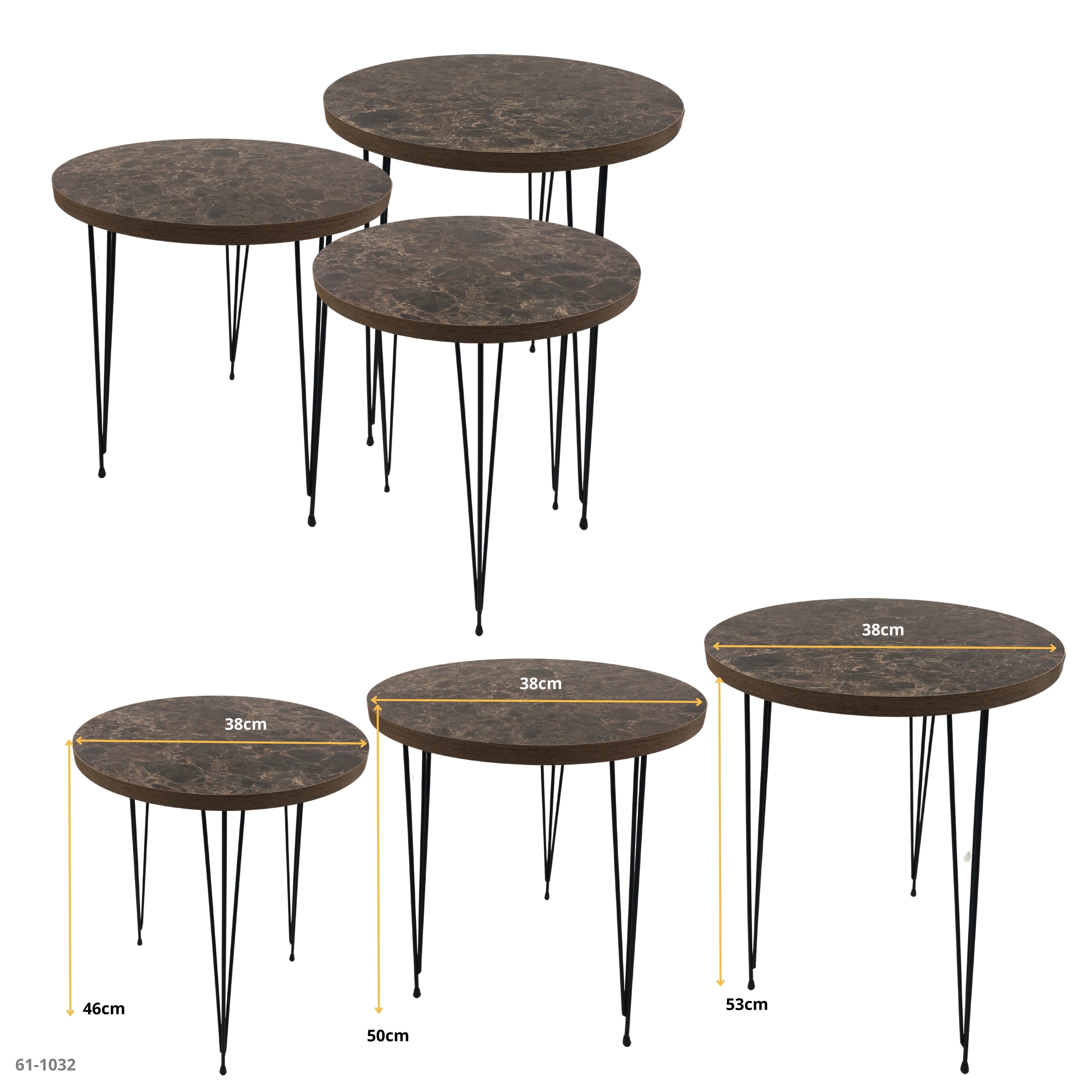 SET OF TABLES 3 PIECES GRAY/WUTTON / 61-1020