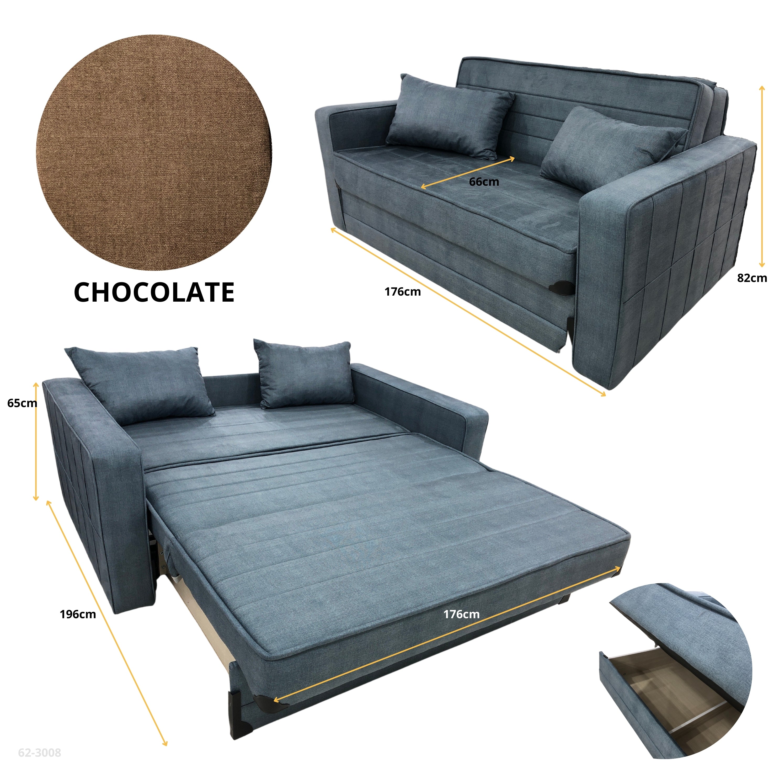 CHOCOLATE SOFA BED 169CM*190CM SELENA