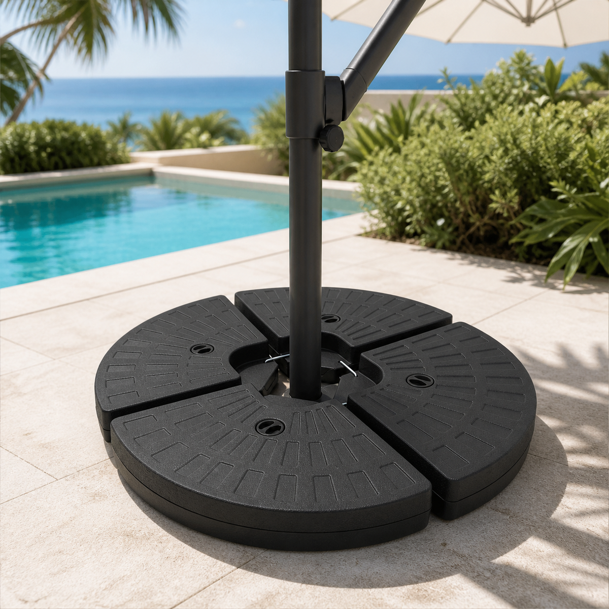 Base de Sombrilla Banana en ambiente exterior