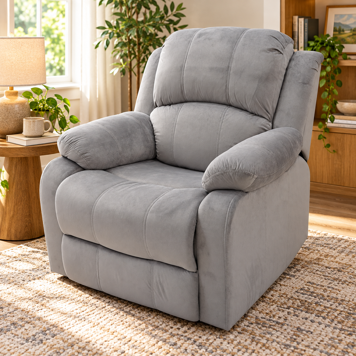 Sofa Reclinable de Tela Gris en ambiente