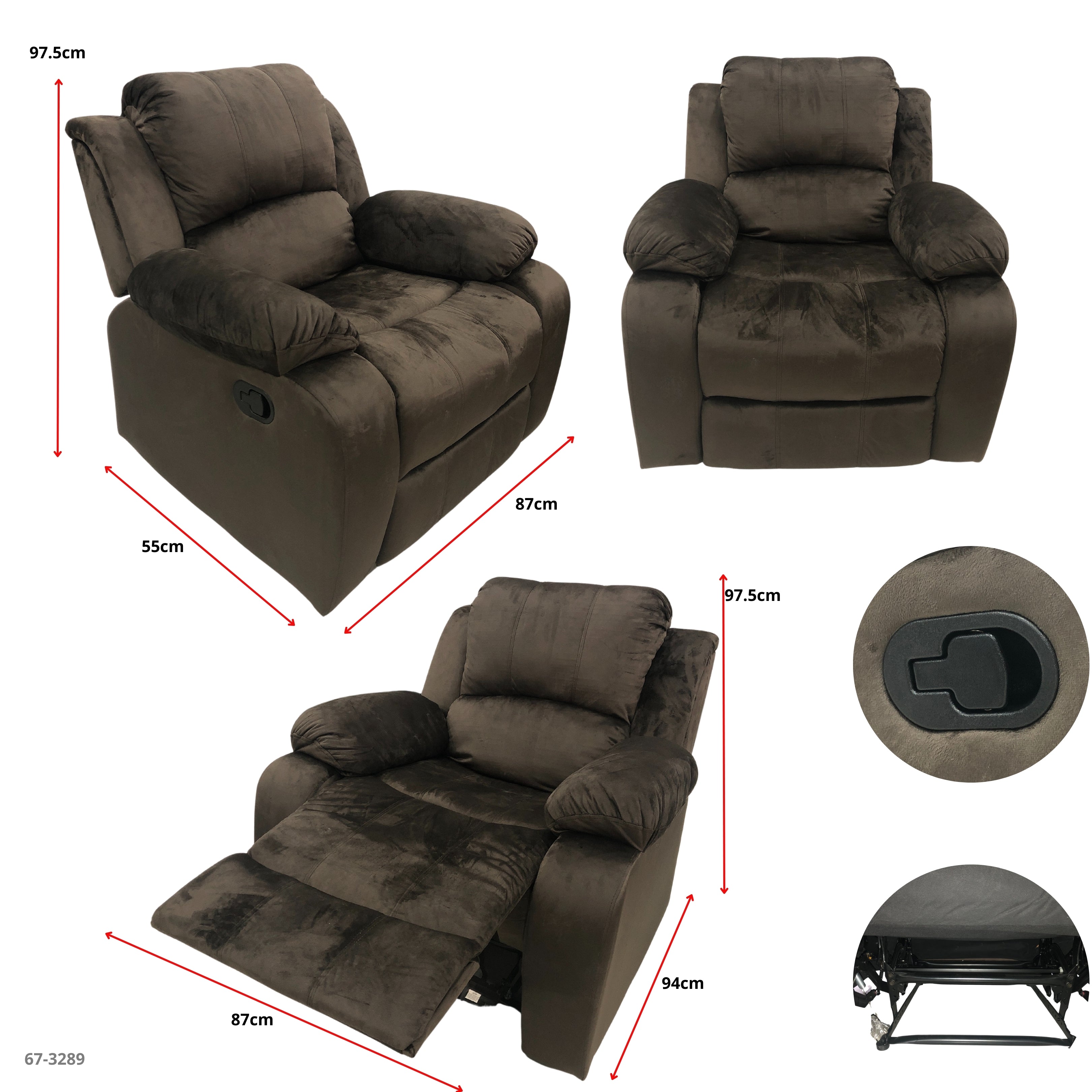 SOFA RECLINABLE DE TELA CHOCOLATE