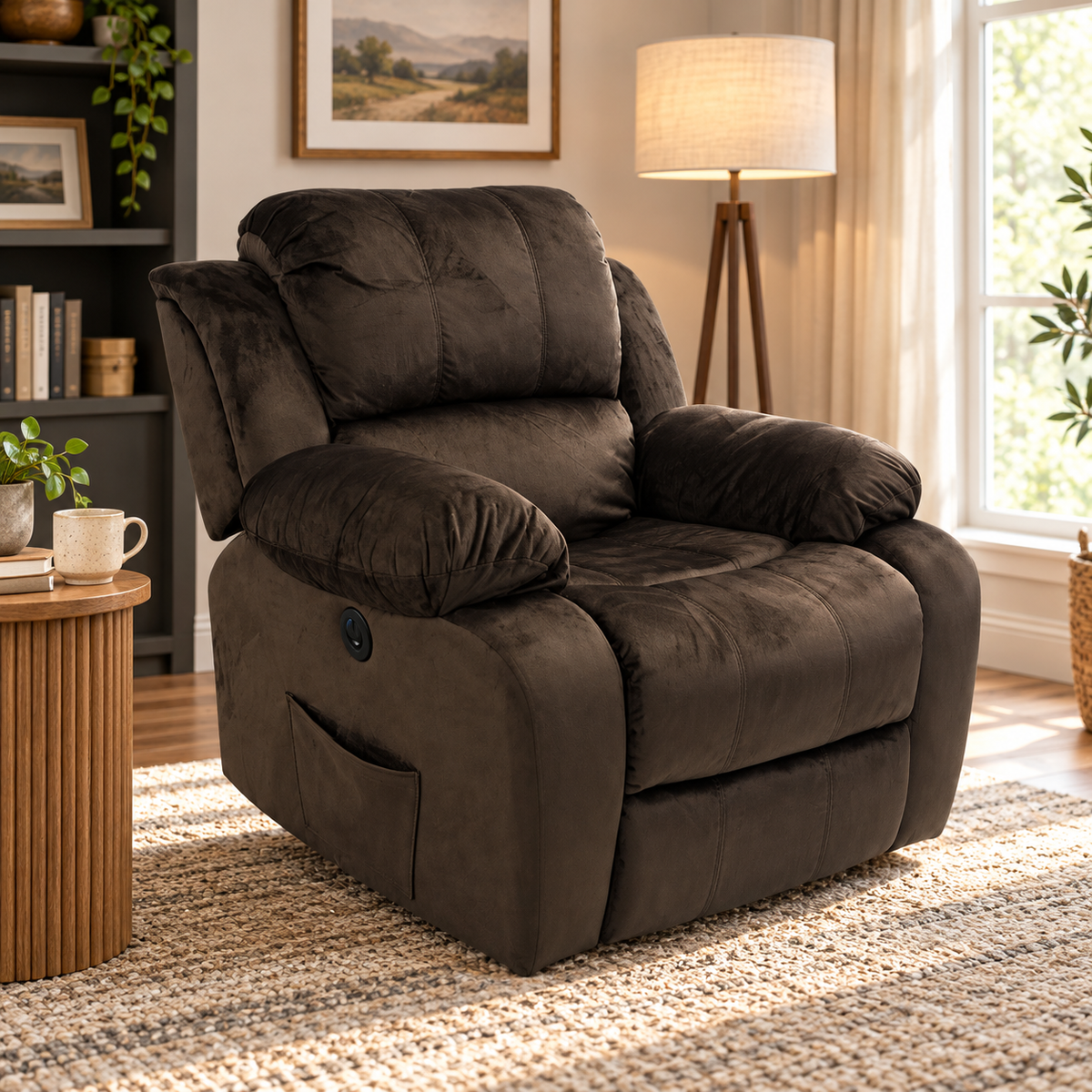Sofa Reclinable Electrico Chocolate en ambiente