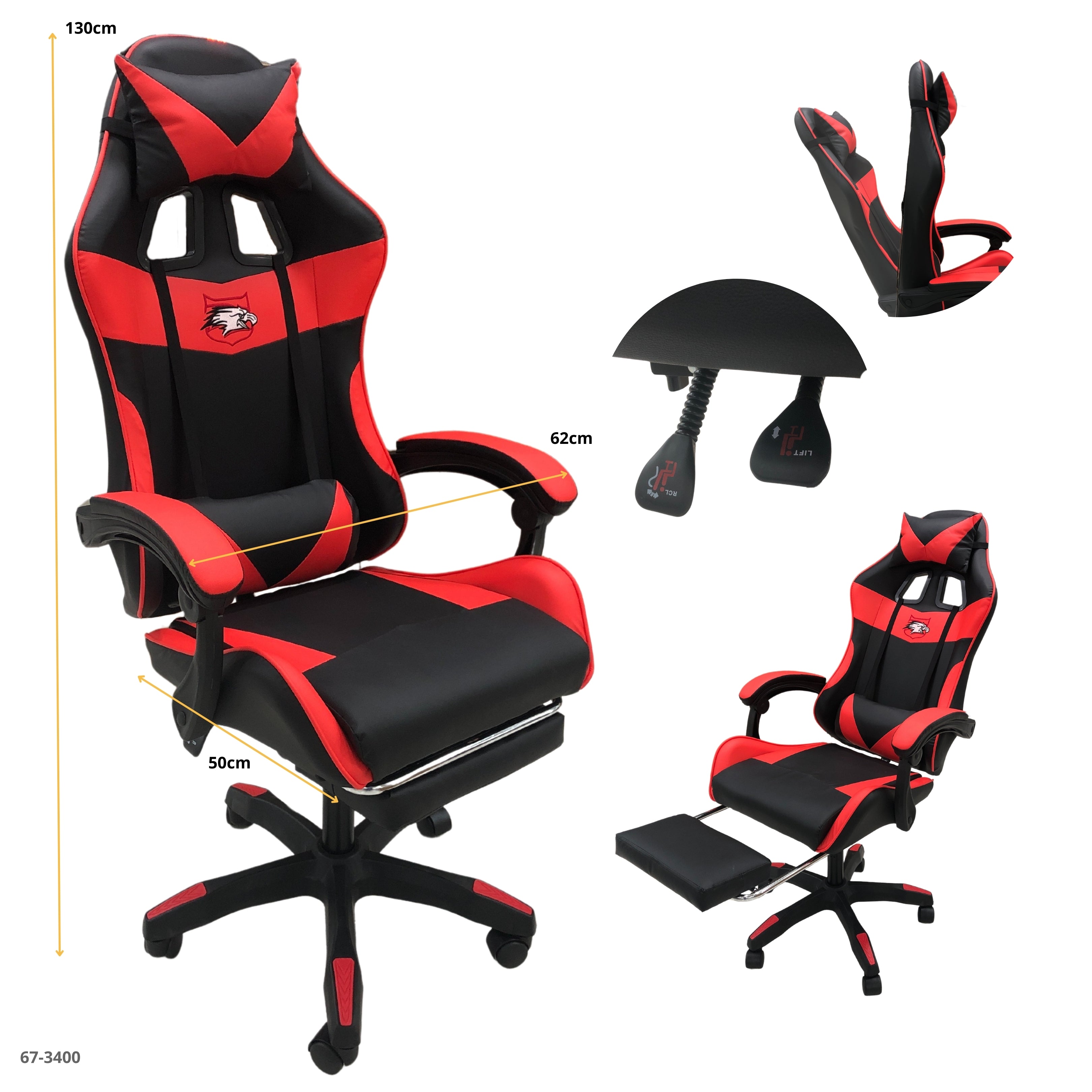 SILLA GAMING NEGRO/ROJO CON REPOSA PIE