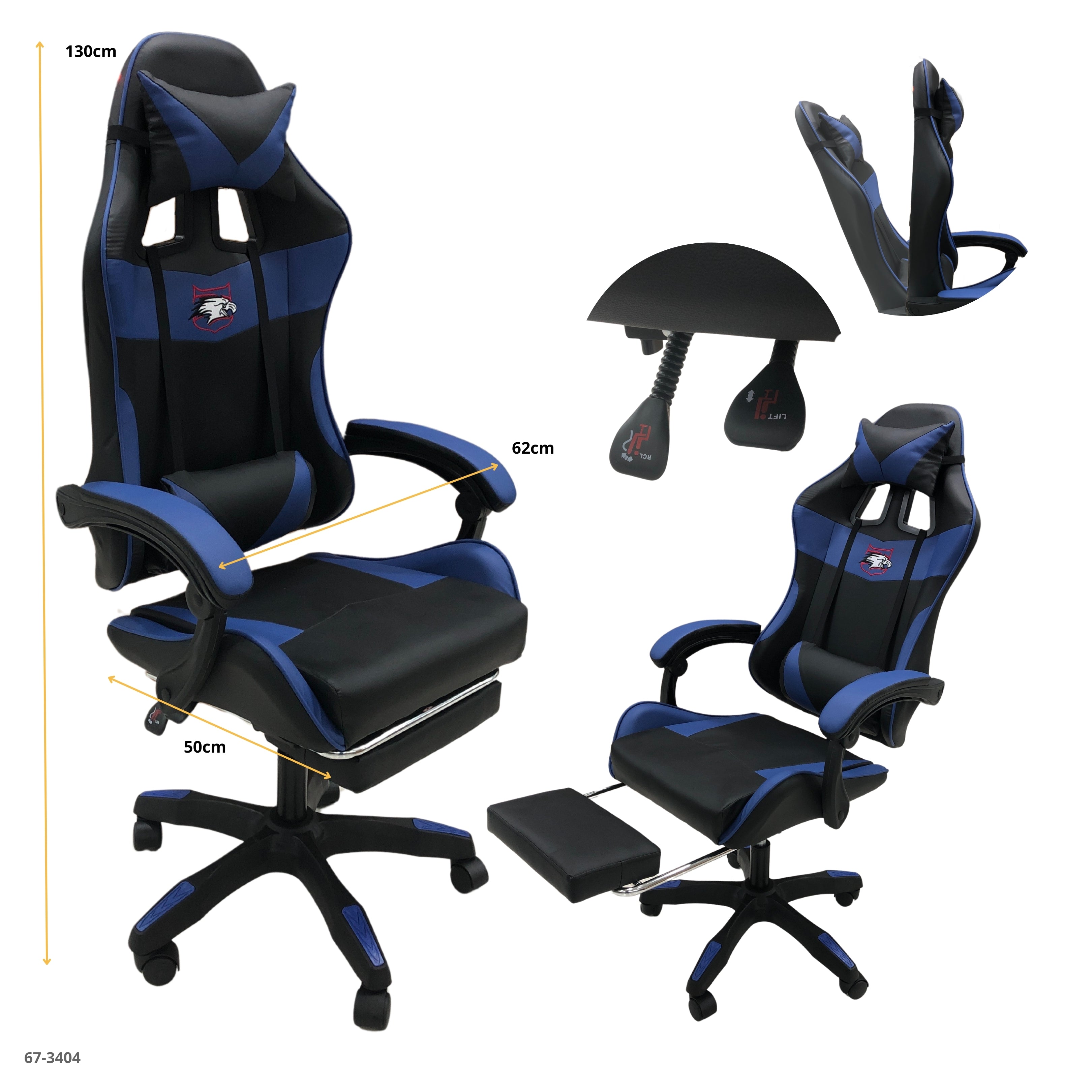 Silla gaming negro/azul con reposa pie 67-3463