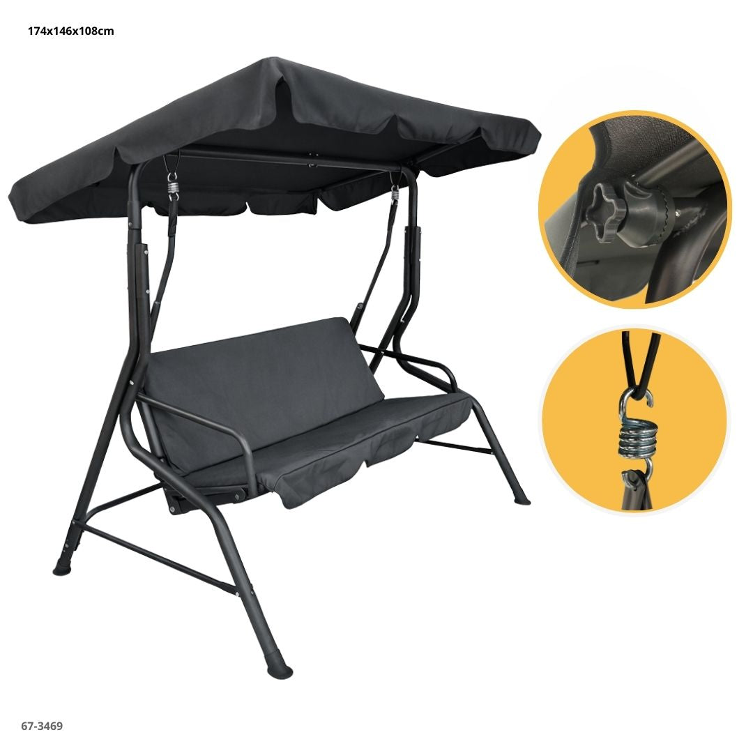 Silla Columpio 2 Puestos con Techo Gris - Ref. 67-3469