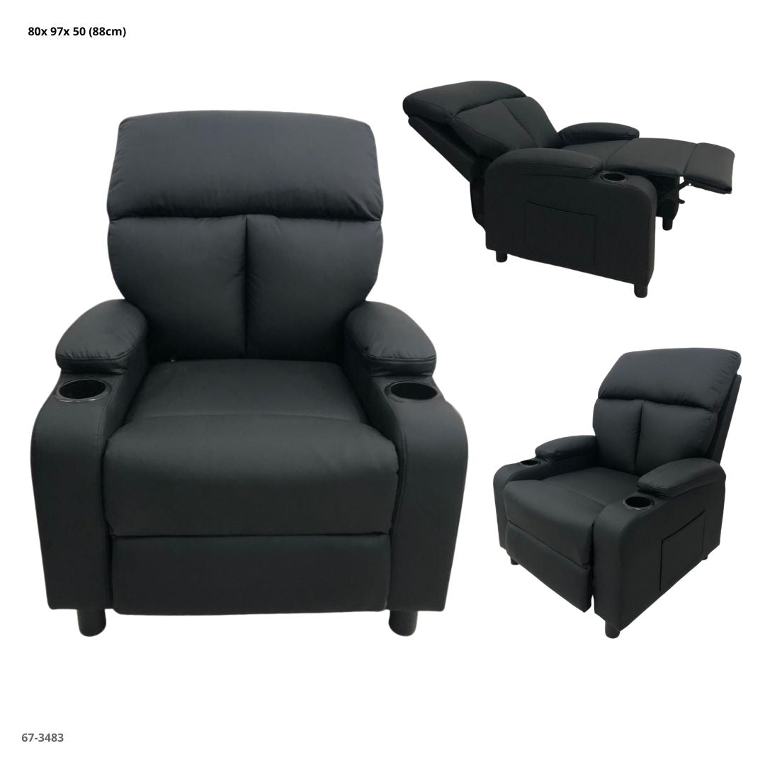 SOFA RECLINABLE CUERINA NEGRO C/PORTAVASO