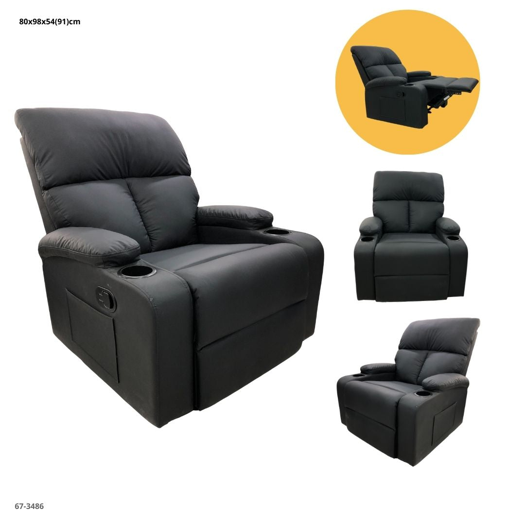 SOFA RECLINABLE NEGRO CUERINA C/PL C/PORTAVASO
