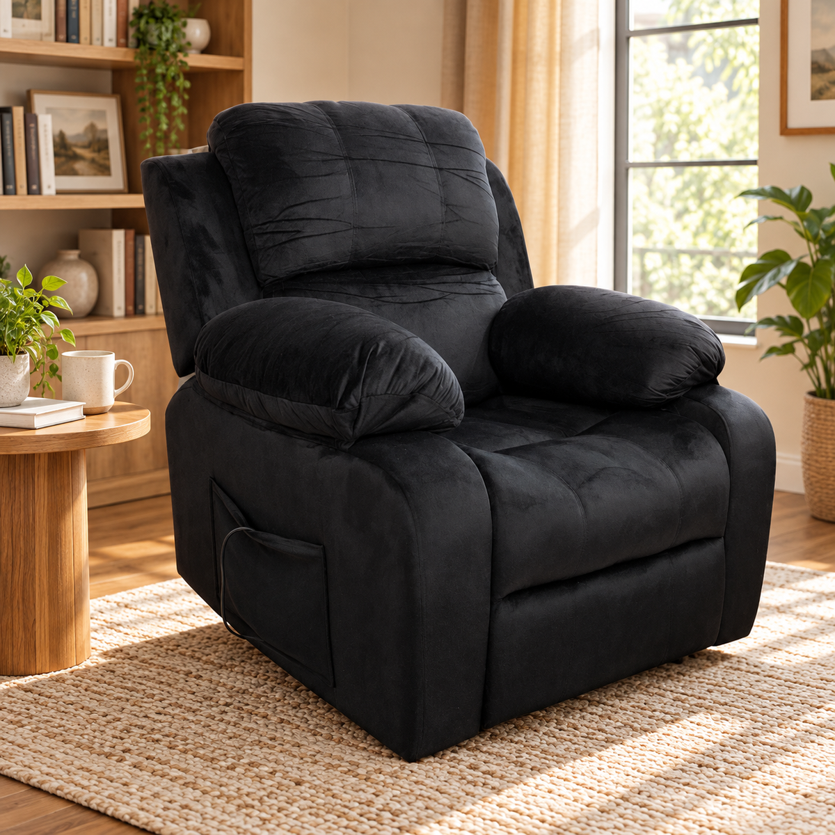 Sofa Reclinable Electrico Asistencia P/Mayores Negro en ambiente